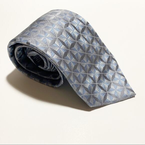 John Ashford Blue & Silver Geometric Silk Tie EUC - Picture 3 of 8